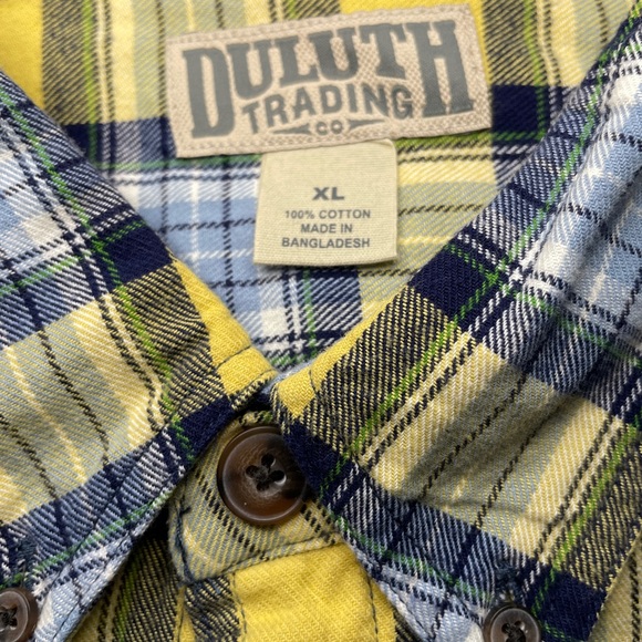 DULUTH Flannel Shirt Button Up Long Sleeve Yellow Blue Plaid Relaxed Mens XL - Picture 4 of 6